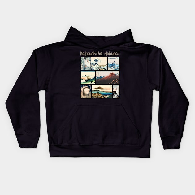 Hokusai Ukiyo-E Collage english Kids Hoodie by Underthespell